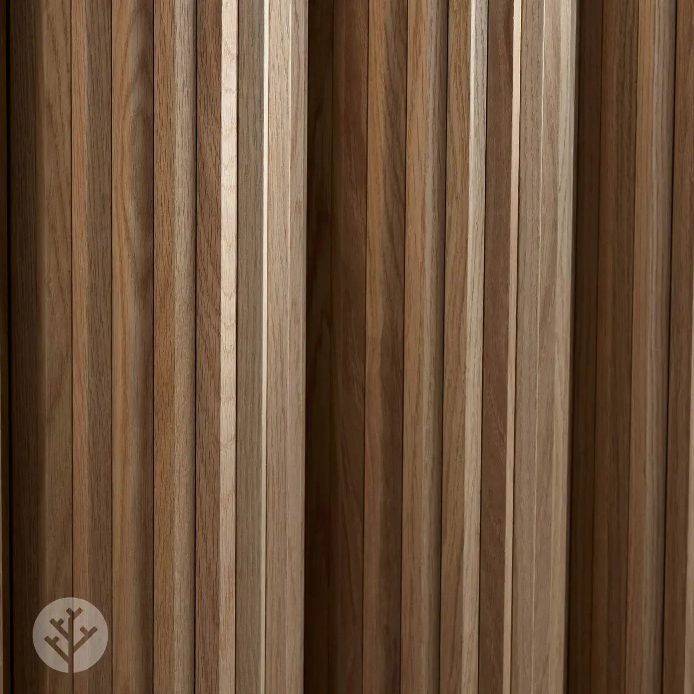 Close-up of Flutto™ oak zigzag flexible tambour wood panels showcasing a unique pointed ridge pattern.